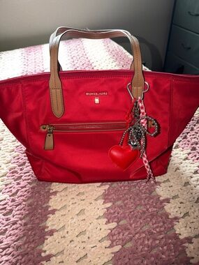 EUC- MK RED NYLON LARGE TOTE